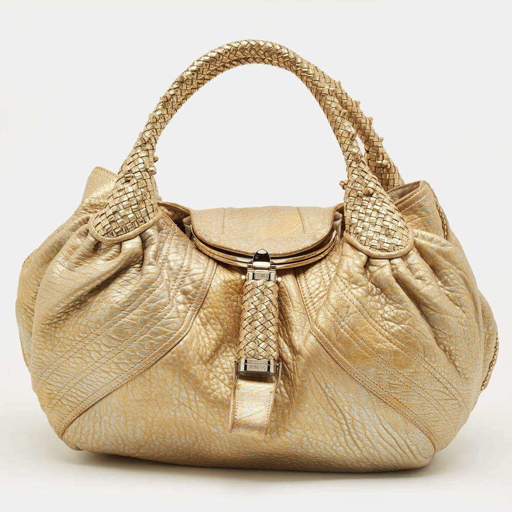 Fendi Spy Metallic Gold Leather Satchel Handbag